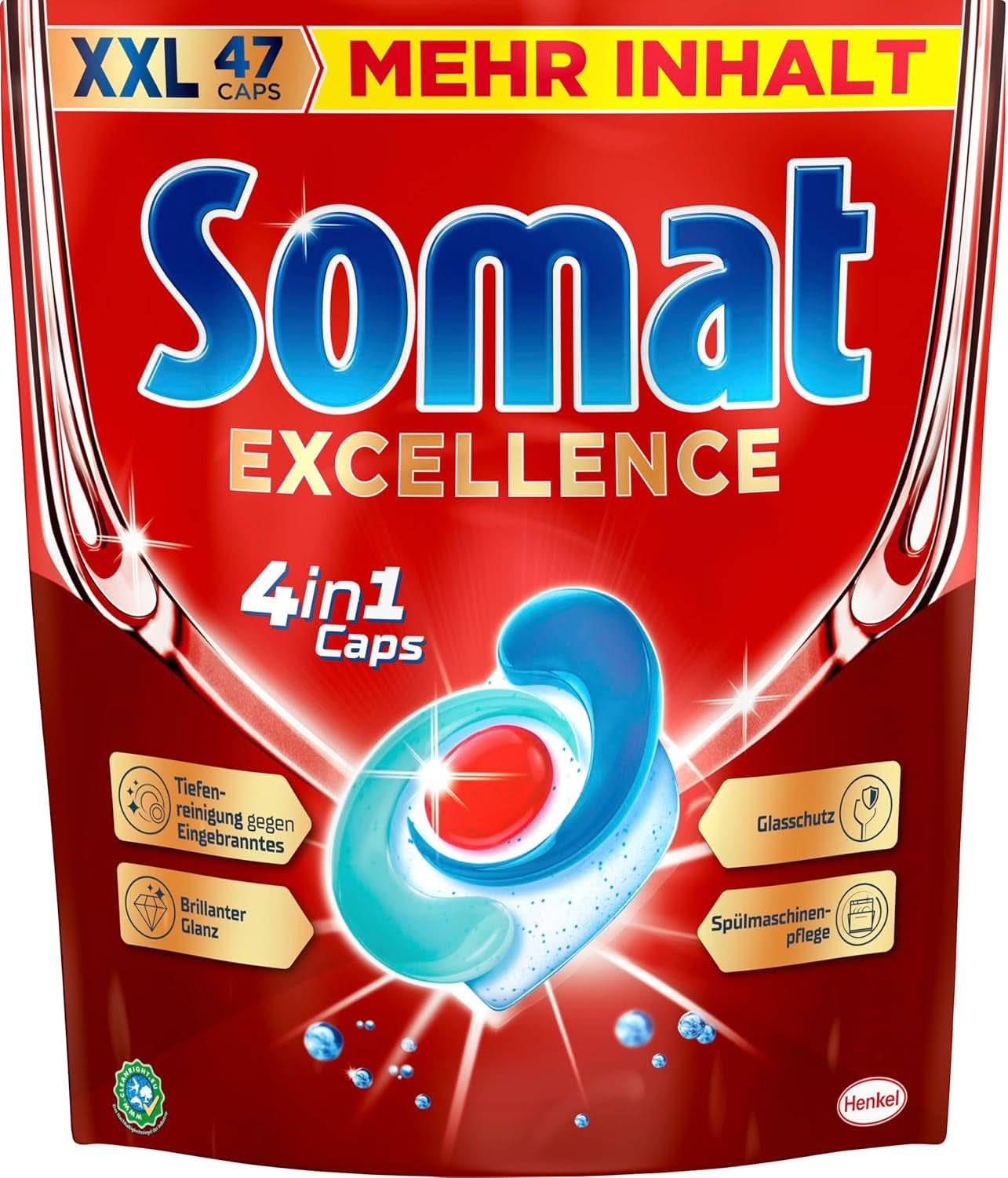 Somat Excellence 4In1 Caps (141 Caps), Détergent pour lave-vaisselle à dissolution rapide Naty Shop Détergents de cuisine