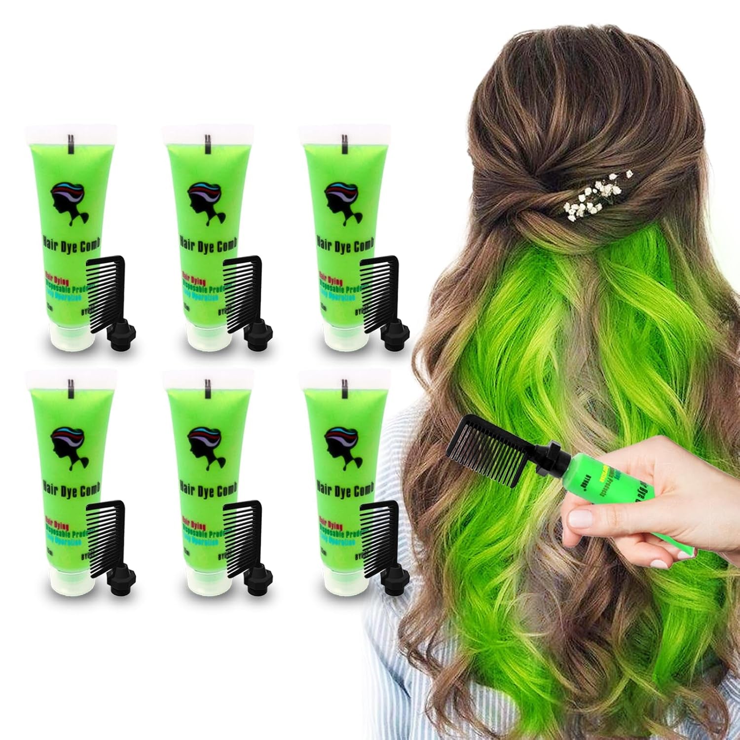 Byhoo 6PCS Teinture capillaire temporaire pour cheveux noirs, craie pour cheveux, teinture capillaire lavable, idée cadeau pour les filles, cadeau d'anniversaire pour les adolescentes. Teinture capillaire Naty Shop 03