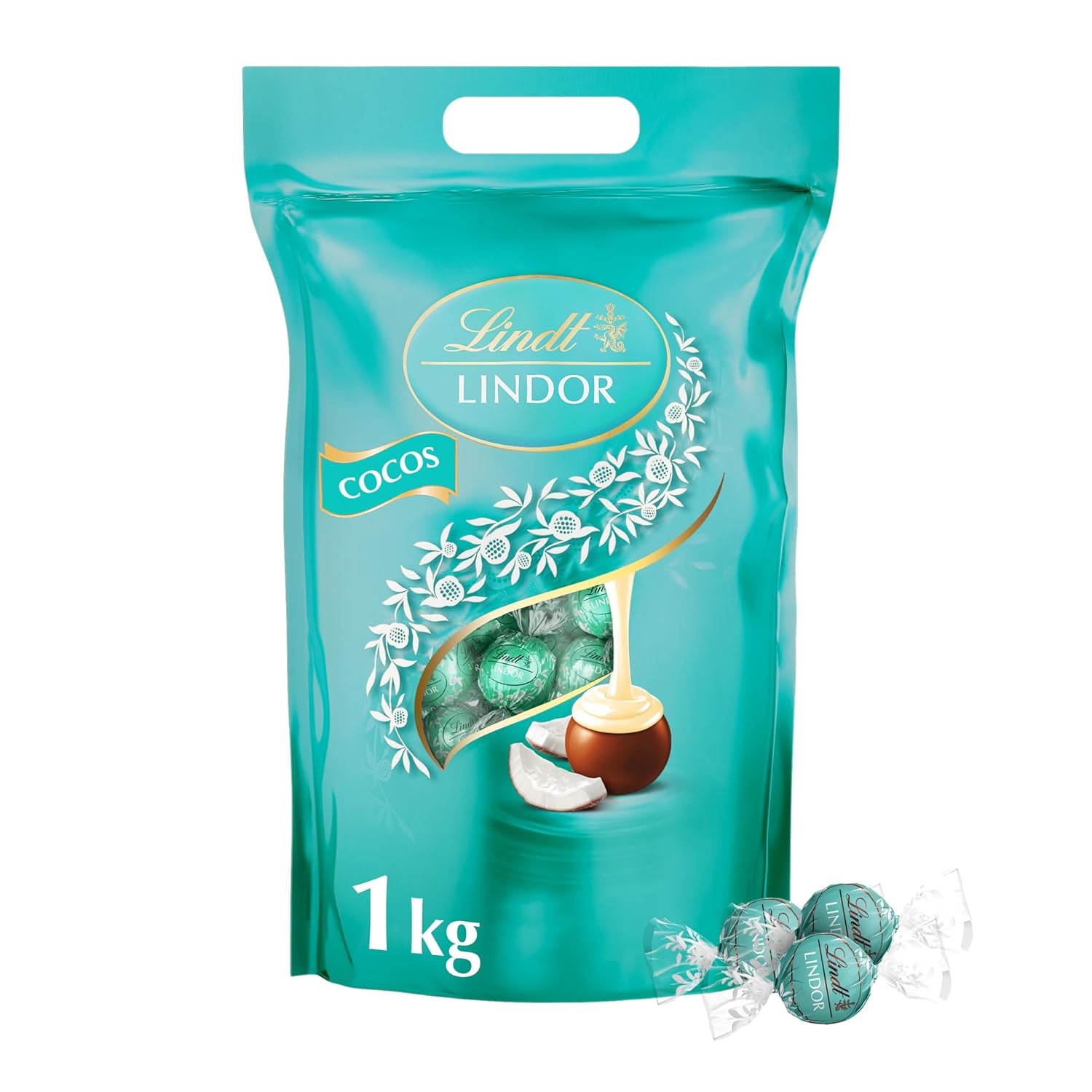 Lindt LINDOR Chocolat à la pistache | Sac refermable de 1 kg | env. 80 boules de chocolat au lait fourrées à la crème fondante à la pistache | Colis vrac, cadeau praliné