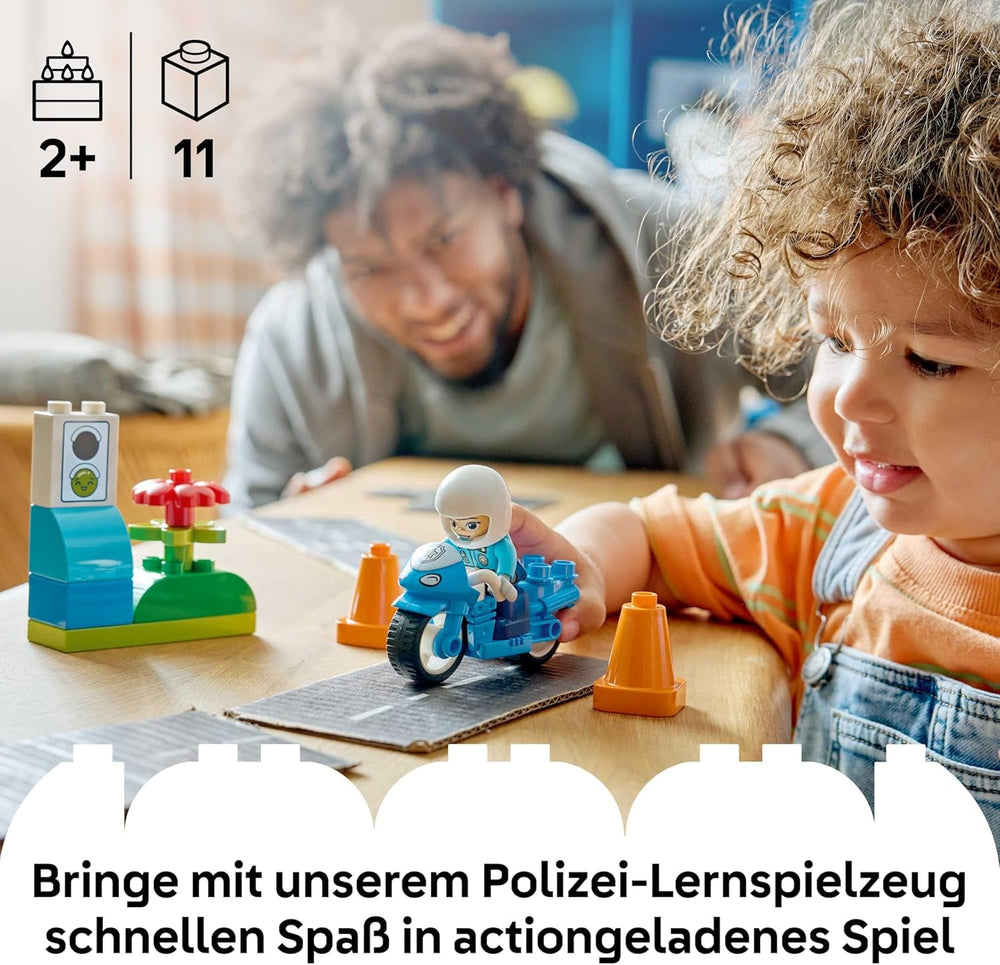 LEGO DUPLO Blaues Polizeimotorrad - Lernspielzeug zur Förderung der Motorik für Kleinkinder - inkl. Motorrad, Polizisten Figur und Verkehrsampel - Geschenk für Jungen und Mädchen ab 2 Jahren - 10471