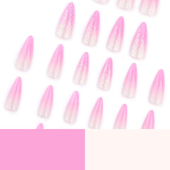Moonglow longs ongles Stiletto laiteux blanc rose dégradé paillettes Cool faux ongles avec colle rose Ombre paillettes ongles artificiels