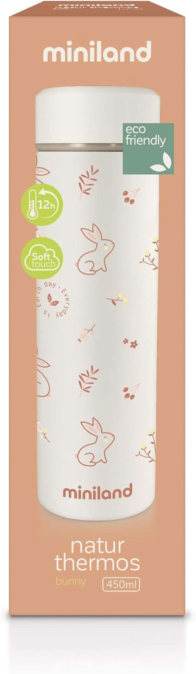 Miniland NATUR THERMOS BUNNY - thermos, 450 ml pour alimentation bébé, multicolore Accessoires Alimentation et Allaitement Bebe Naty Shop