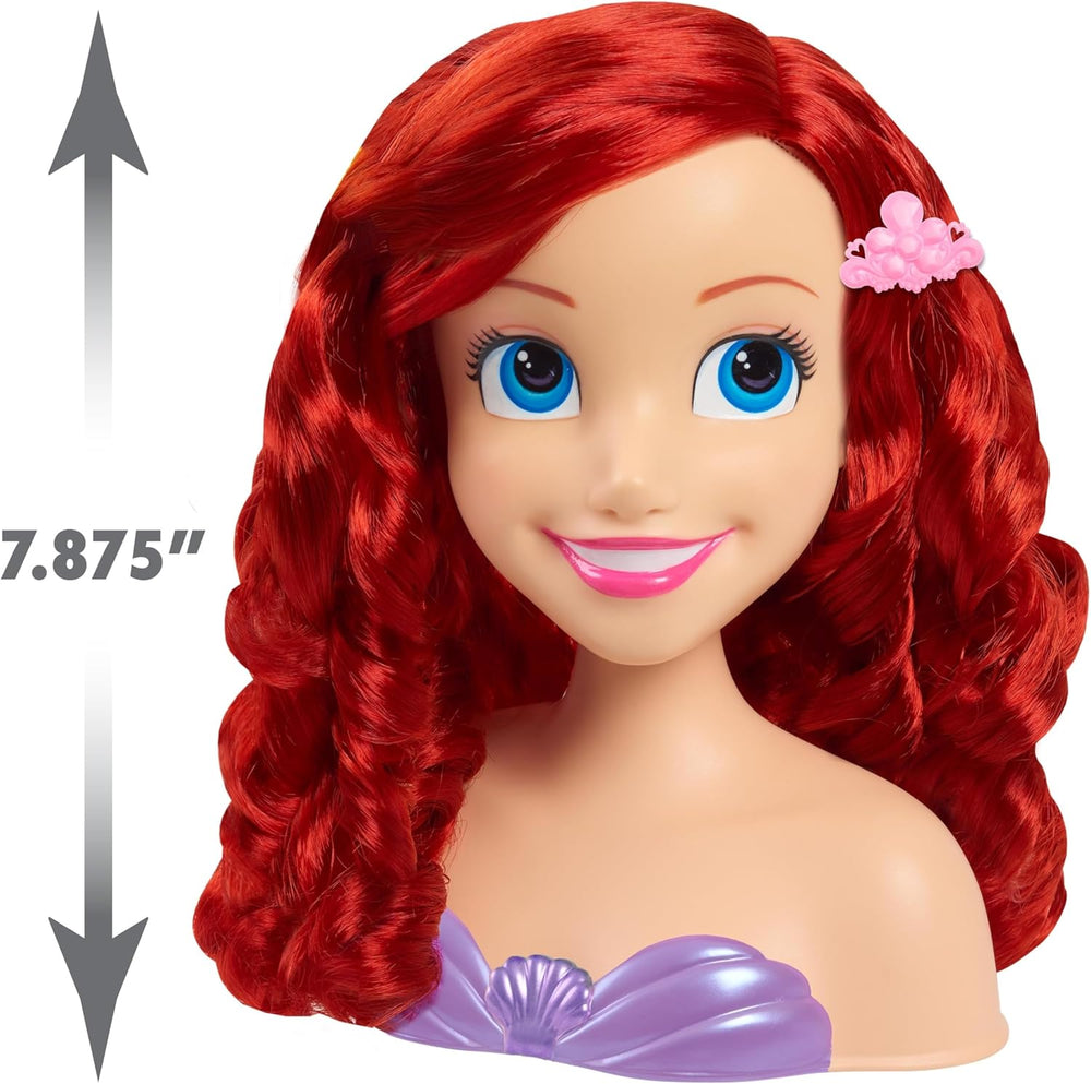 Tête de cheveux de princesse Disney Ariel Just Play, 20 cm, avec accessoires, ensemble de 7 pièces, jouet à cheveux rouges pour enfants de 3 ans et plus