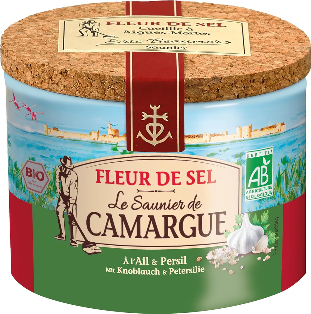 Le Saunier de Camargue Fleur De Sel Citrone Thymian en dose de 125 g, Premium Meersalz aus Süd-Frankreich, Idéal comme Finition von Speisen und zum Verfeinern von Gerichten