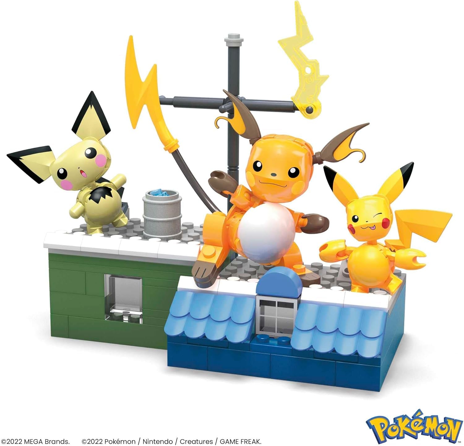 Mega Brands POKÉMON Pikachu - Evolutionsset mit Pichu, Pikachu und Raichu mit thematisch passender Umgebung und Battle-Effekt-Elementen, für Kinder ab 6 Jahren, HKT23