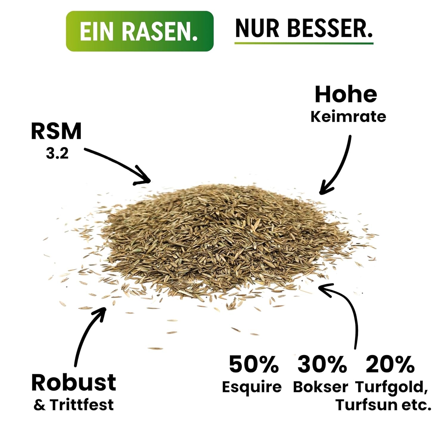 Greenyp Turbo Nachsaat RSM 3.2 I Rasensamen Schnellkeimend Frühjahr I 0,2Kg Für 10M² I Ideal Gegen Lücken Als Neu- & Nachsaat I 100% RSM Rasensamen I Grassamen Rasensaat Gras Reparaturrasen