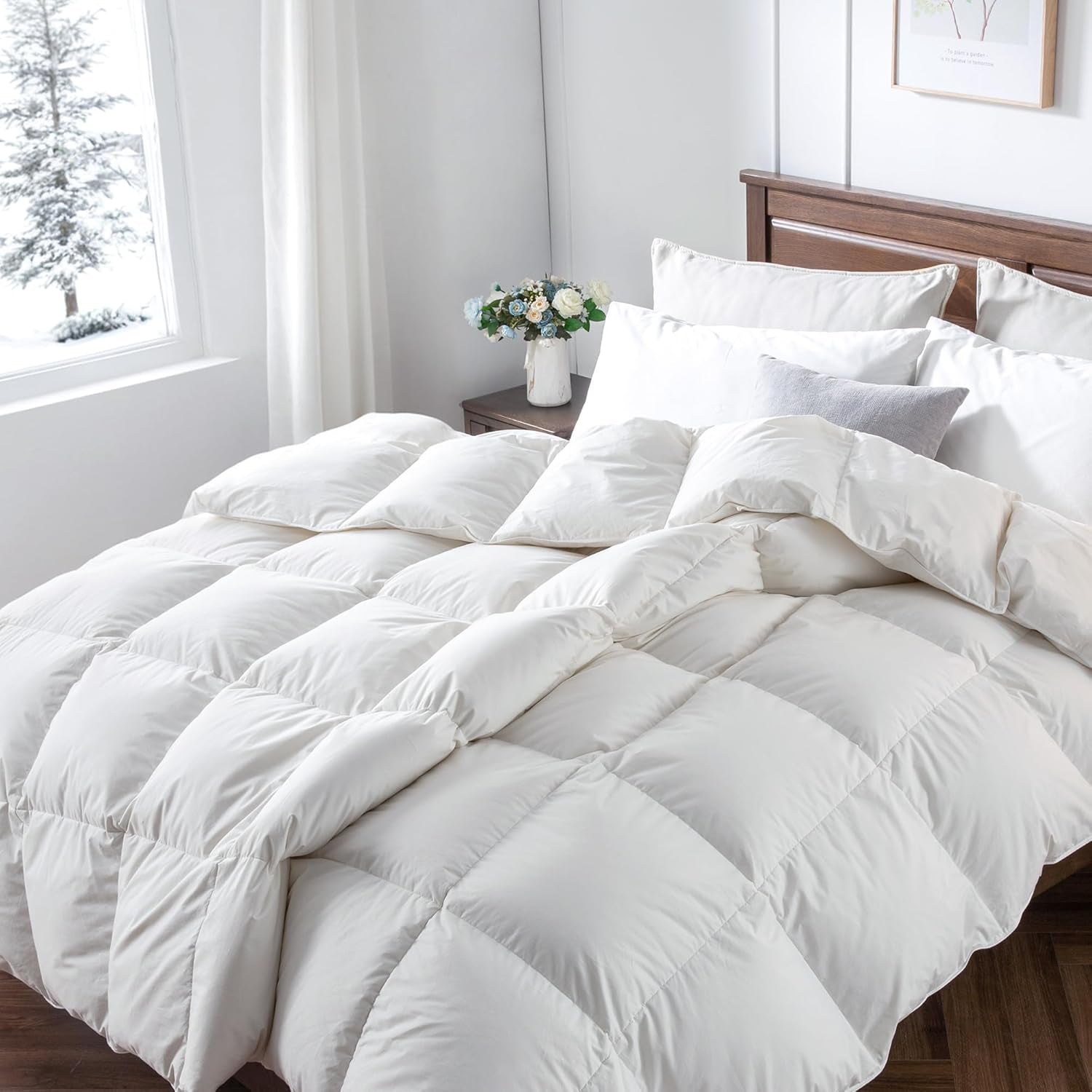 Couette en duvet d'oie Downaero™ pour lits king size, 100 % coton égyptien satiné, pouvoir gonflant de 900, chaleur moyenne, toutes saisons, blanc Naty Shop Couettes et couettes