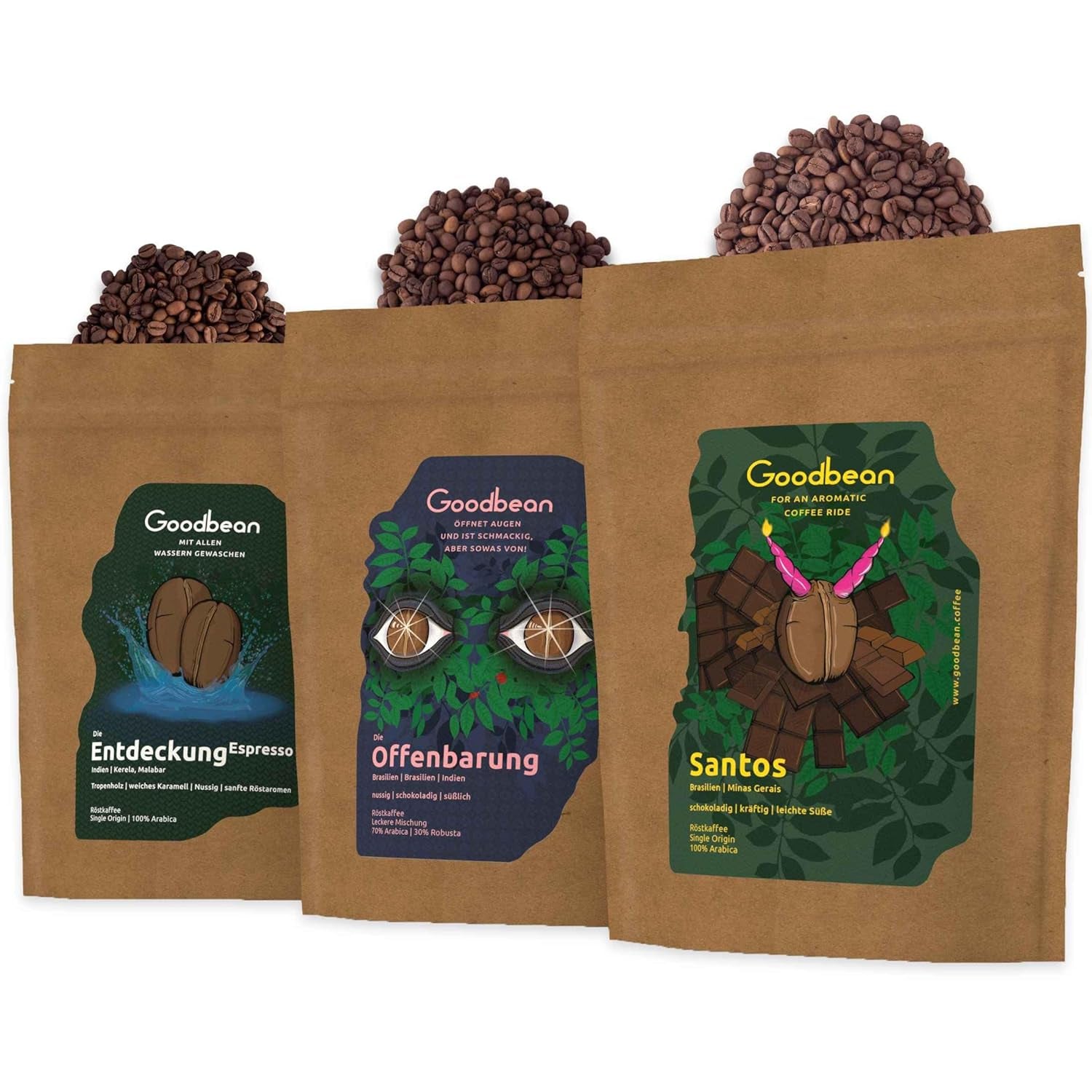 Coffret dégustation de café - Expresso - Classique | 3 types différents de torréfaction d'espresso | 2 x 100 % Arabica - 1 x 70 % Arabica/30 % Robusta | Coffret de dégustation parfait pour les appareils porte-filtres | Céréales entières
