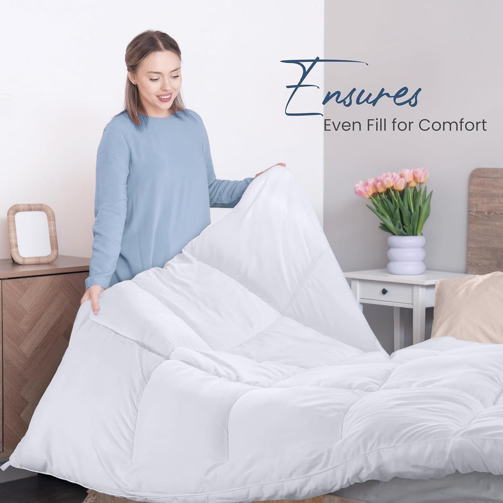 Housse de couette en duvet Utopia (Blanc, Queen) - Pour toutes les saisons - Remplissage de fibres de peluche siliconées - Courtepointes et courtepointes cousues en boîte Naty Shop