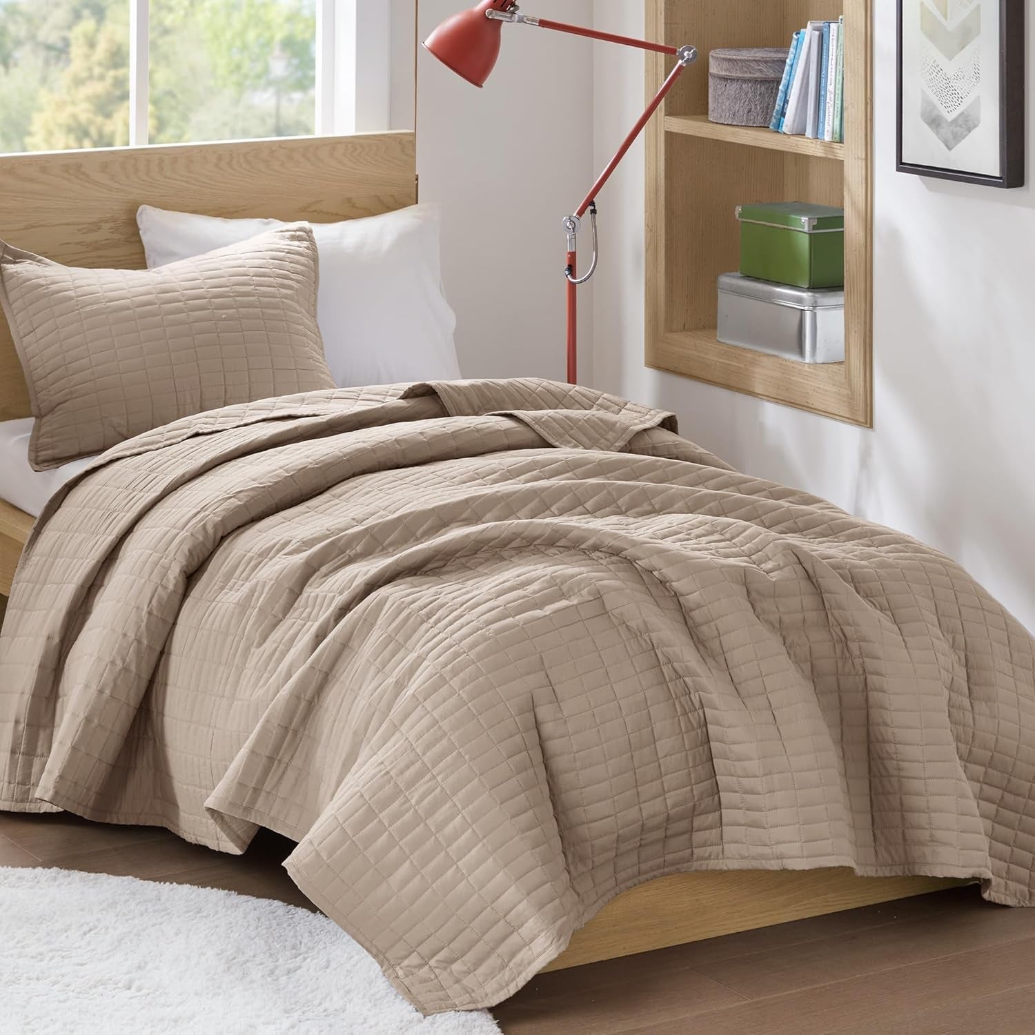 Parure de lit Kienna Comfort Spaces - Couverture d'été de luxe à double point - Légère et douce - Literie toute l'année - Taie d'oreiller assortie - Blanc - Couverture king size (264,2 x 228,6 cm) - Naty Shop - Taupe Twin/Twin XL (66"X90")