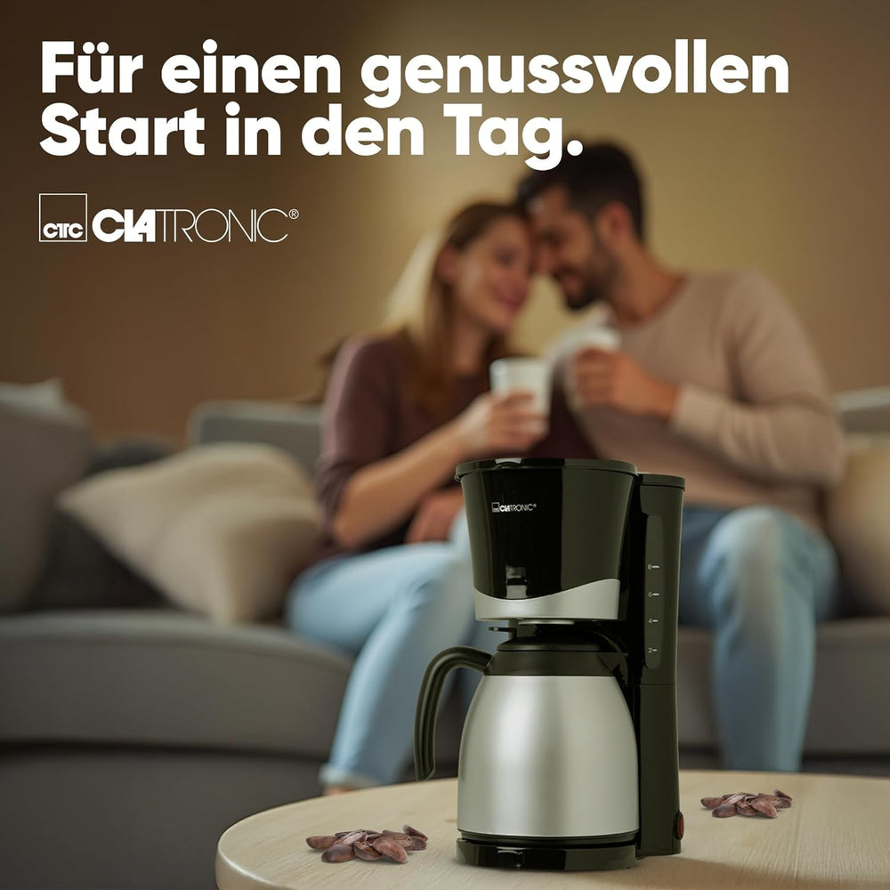 Cafetière Clatronic® avec thermos | pour 8 à 10 tasses de café | sans perte de température | cafetière avec filtre | 1 litre | Expresso | Cafetière filtre avec thermos | KA 3327 noir
