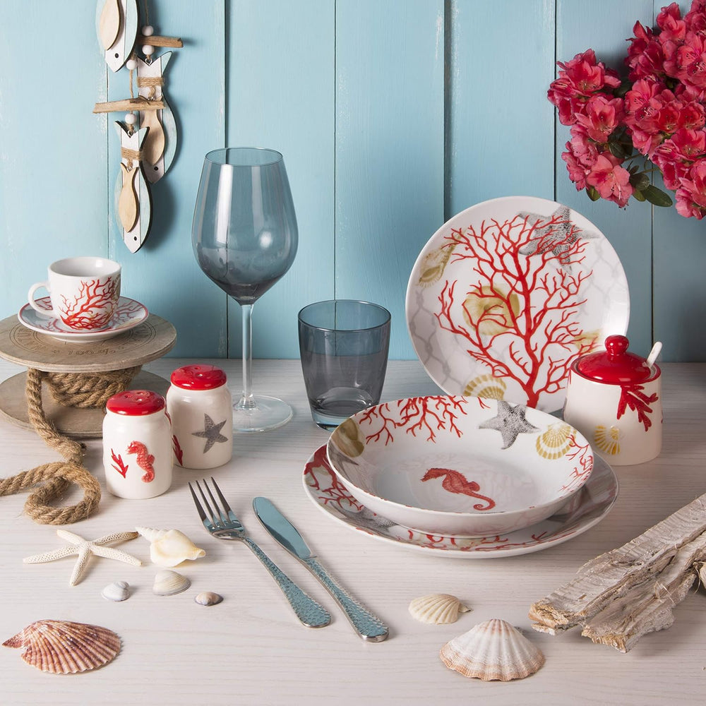 Service de table Excelsa Coral, 18 pièces, porcelaine, rouge