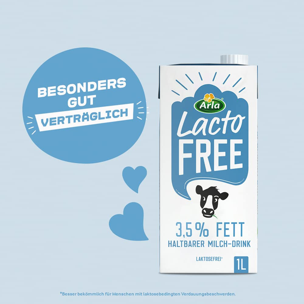 Arla LactoFREE Laktosefreie Haltbare Milch 3,5% Fett | 10x1L | même Milchgeschmack, weniger süß | riche en calcium et en vitamine B12