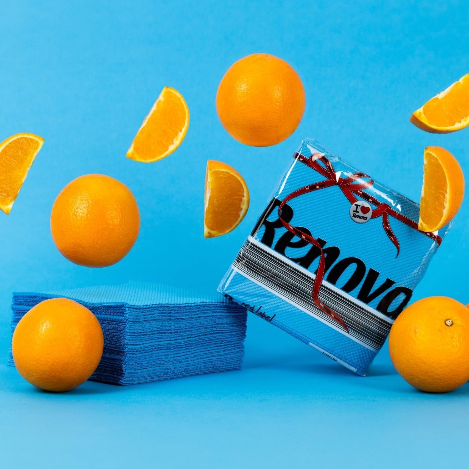 Serviettes en papier Renova, étiquette rouge bleue 70 serviettes