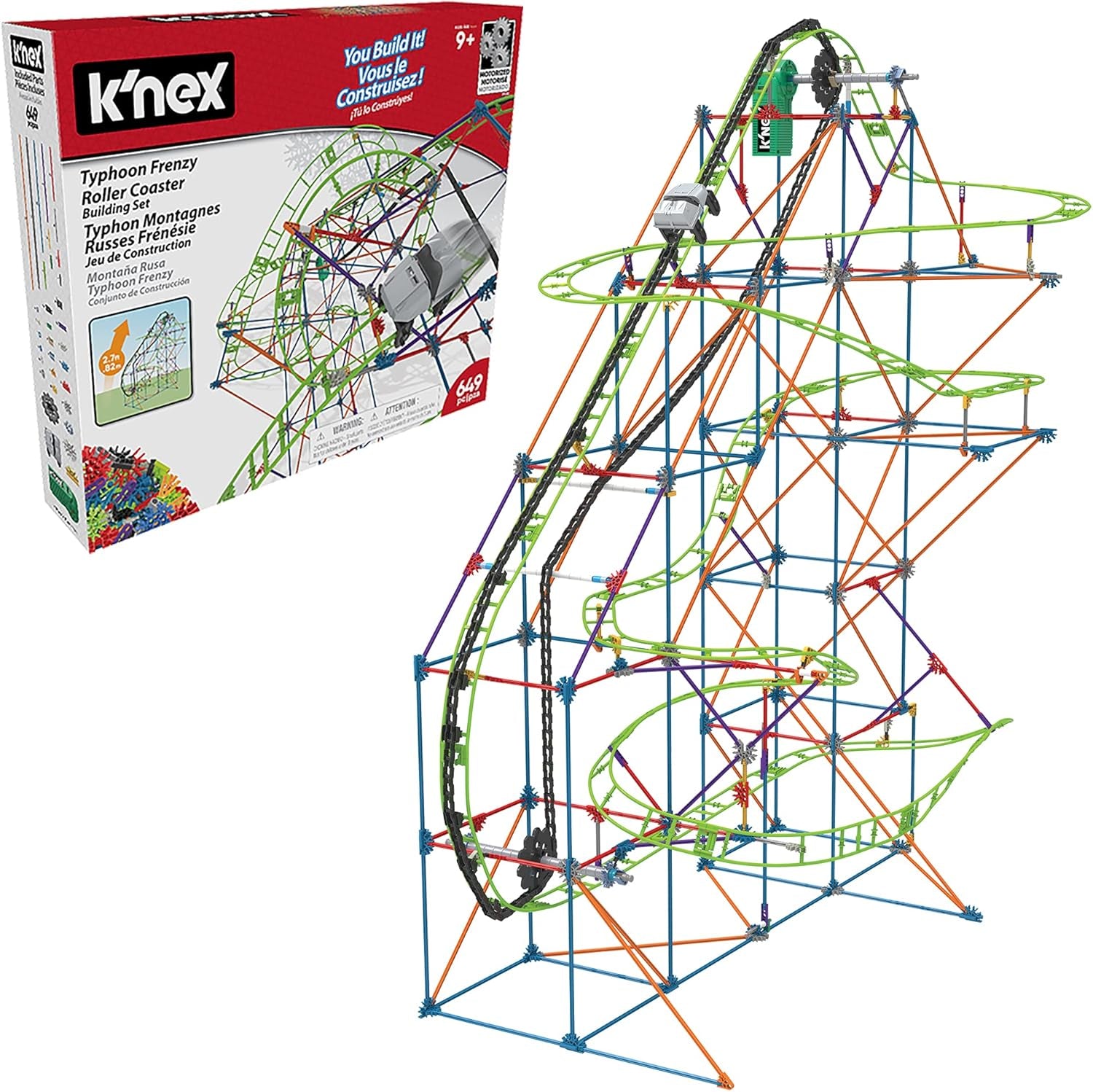 K'NEX 51438 Typhoon Frenzy Roller Coaster, modèle 2 en 1, ensemble de construction coloré pour garçons et filles, jouet de 19 pieds, ensemble de construction pour enfants de 640 pièces pour enfants âgés de 9 ans et plus