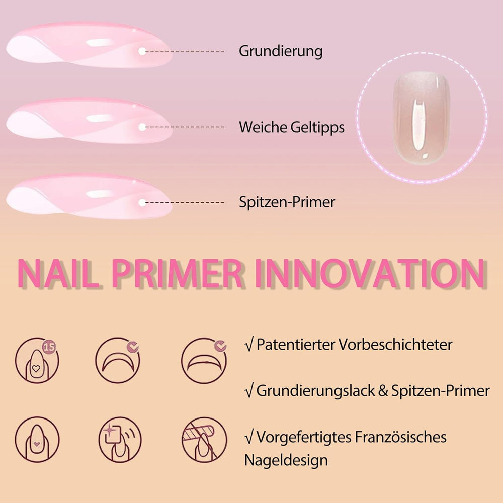 Lot de faux ongles – 240 pièces courtes et carrées, modèle en gel souple, dégradé de blanc nu, colle naturelle sur faux ongles pour femme, à faire soi-même (dégradé nu, 240X)