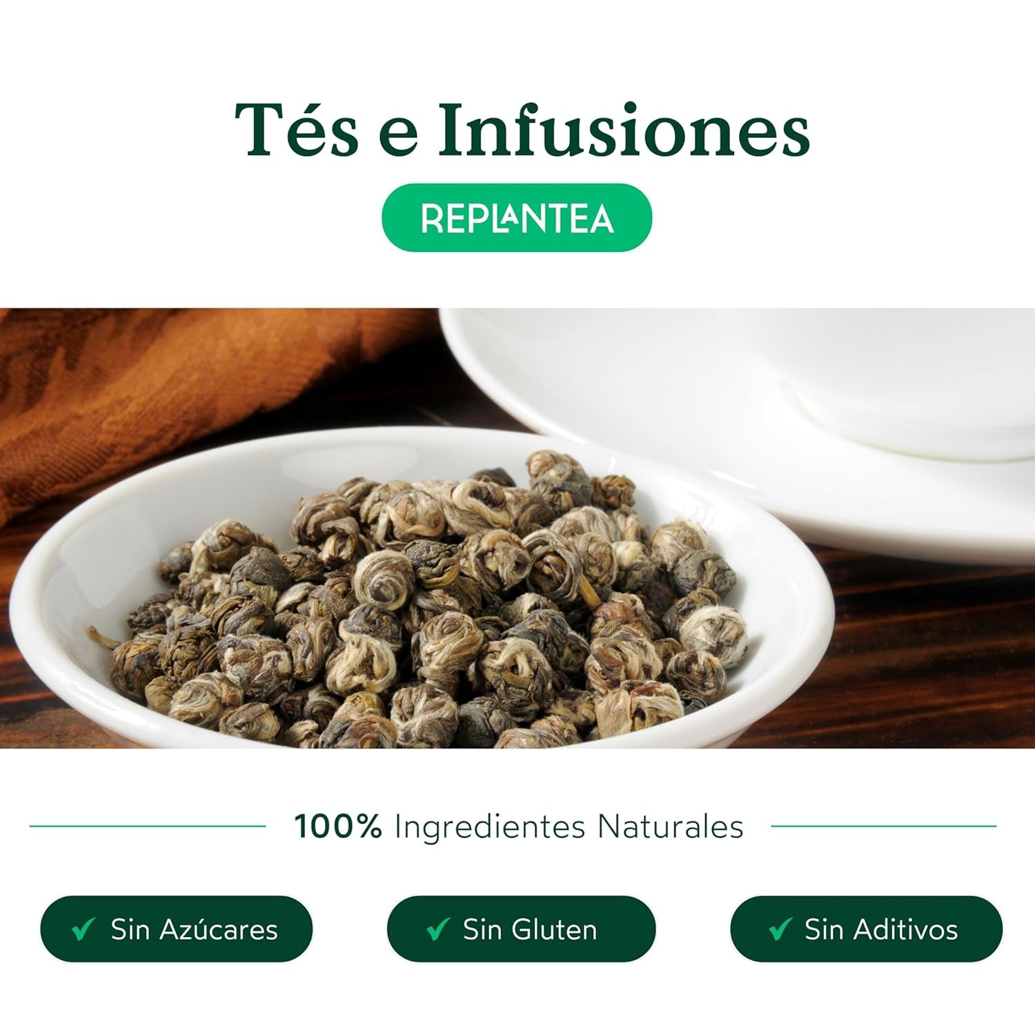 Ceai organic Jasmin Dragon Pearls (100 g) | Ceai verde premium sub formă de perle de jasmin rulate manual | Specialitate de ceai cu aromă delicată de flori | REPLANTEA