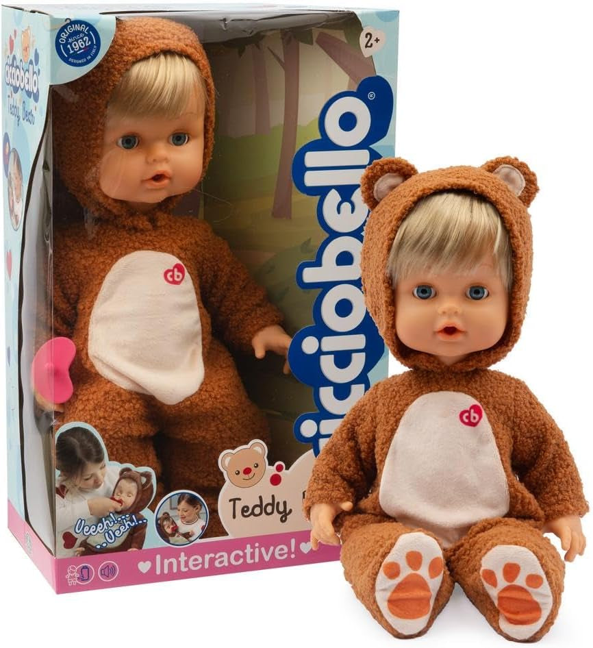 Teddy Bear – Puppe 42 cm hoch, interaktiv, trägt Strampler und weint wirklich, inklusive Schnuller, für Kinder ab 2 Jahren