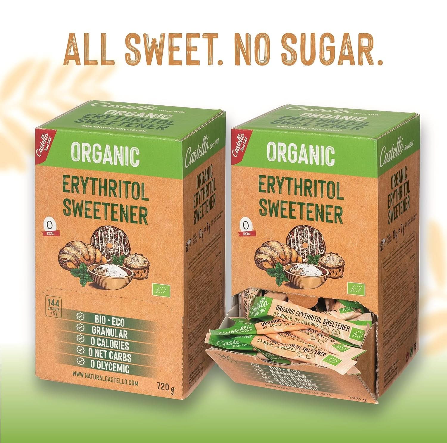 Érythritol biologique naturel | 144 sachets de 5 G, 720 grammes au total Édulcorants Naty Shop