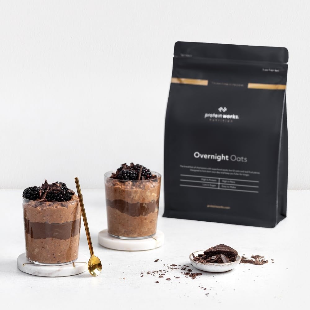 Gruau de nuit avec protéines | Chocolat noir et framboise | Petit-déjeuner riche en protéines | Collation à faible teneur en sucre | Gruau à faible IG | 500g