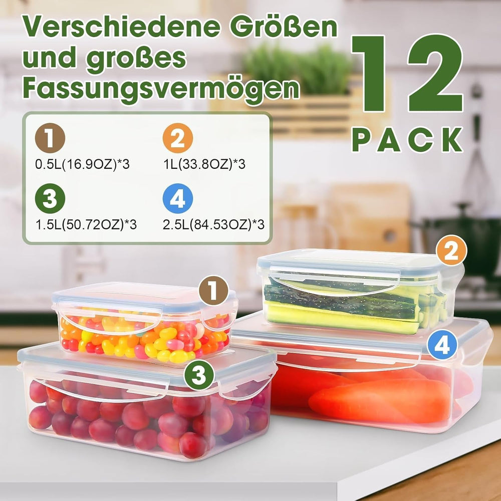 YASHE Pot de Conservation des Aliments avec Couvercle, Ensemble de 12 Pots de Conservation en Plastique, sans BPA, 100 % étanches, empilables et Transparentes, boîtes de Conservation des Aliments Naty Shop