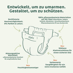 Couches pour bébé Naty BioEmbrace, taille 3 (4 à 9 kg) | Matières 100% végétales, douces pour la peau | Douceur respirante, testée dermatologiquement, excellente absorption | 100 pièces.