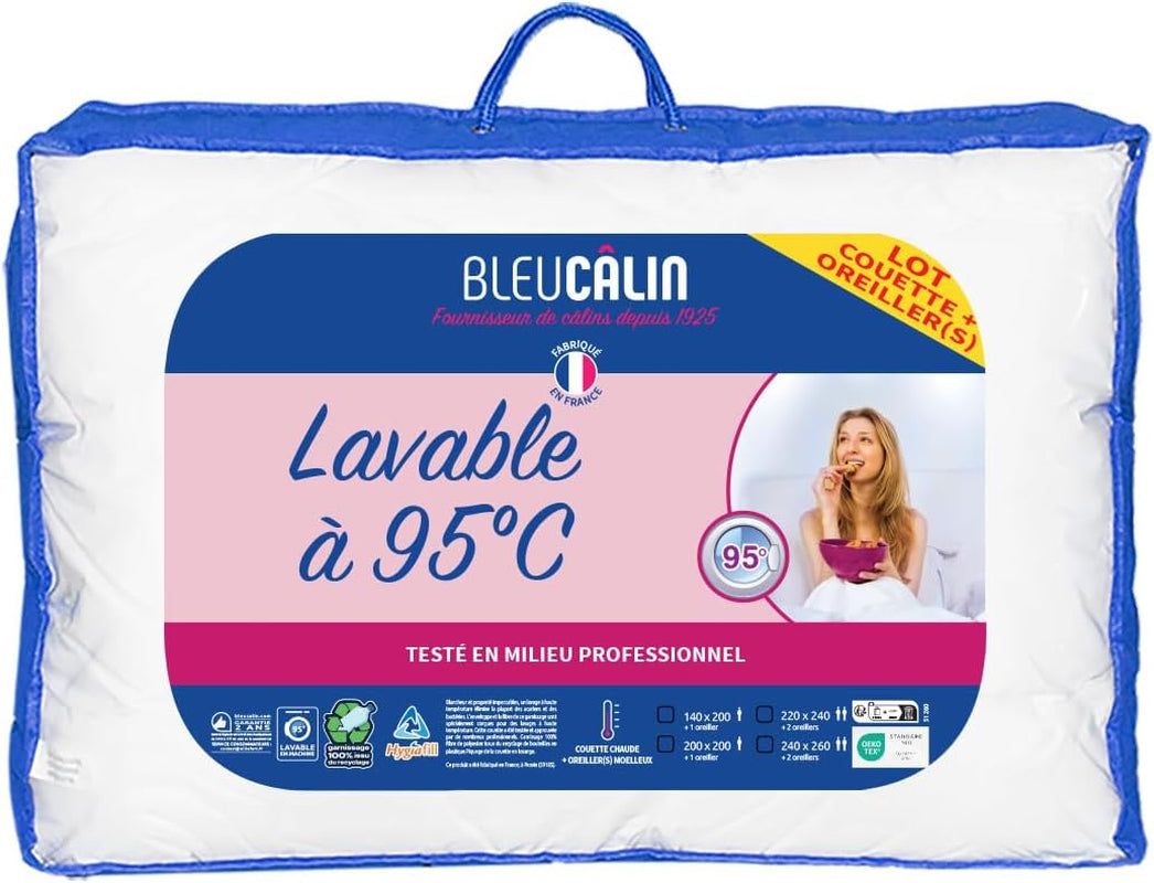 Bleu Calin Pack couette 1 personne 140X200 Cm + 1 oreiller 60X60 Cm, lavable à 95° Couettes et couettes Naty Shop