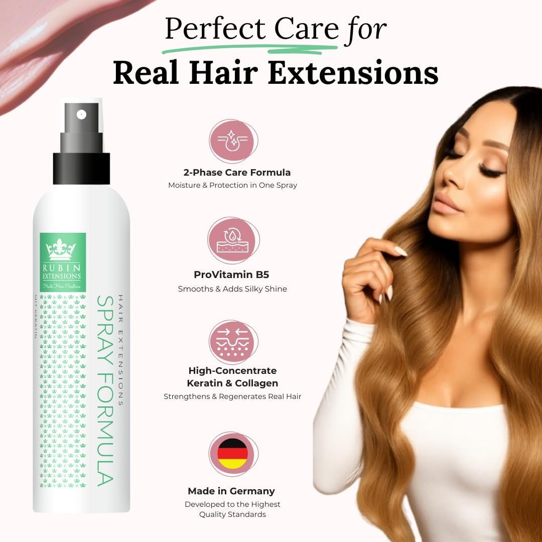 Spray biphasé pour l'entretien des extensions de cheveux humains | kératine, collagène et B5 hautement concentrés | protection et brillance pour extensions de cheveux naturels | idéal pour les extensions de cheveux humains et les tresses de cheveux humains | Pack de 2 produits démêlants pour cheveux Naty Shop