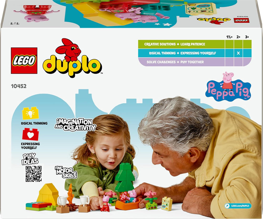 DUPLO Peppa Pig Campingausflug mit Papa Wutz – Montessori Spielzeug für Mädchen & Jungen ab 2 Jahren – inkl. Zelt, Kanu, Lagerfeuer und 2 Figuren – Fördert Motorik & Farberkennung – Geschenk - 10452