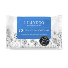 LILLYDOO Lingettes humides 50 pièces 100 % sans plastique, très grandes lingettes, non parfumées