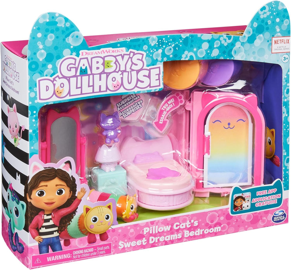 Gabby's Dollhouse Deluxe Room, salle pour chat, meubles et 2 boîtes surprises avec accessoires thématiques, convient aux 3 ans et plus
