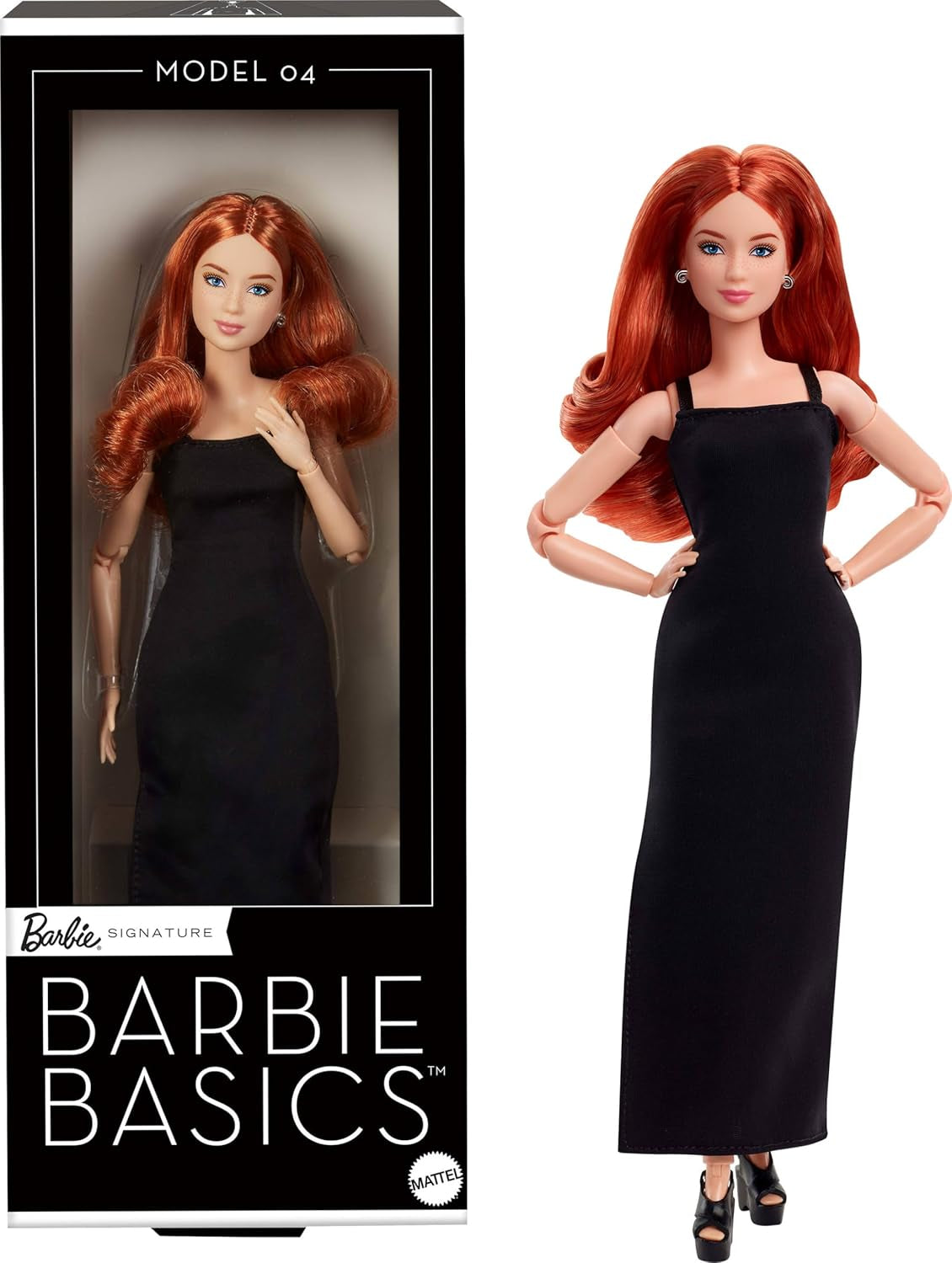 Mattel Barbie Basics Modèle 4 Poupée de collection avec boucles rouges, mini robe et bottes noires, mode universelle, petit corps mobile et tête interchangeable, JBH74 Naty Shop Dolls Titre par défaut
