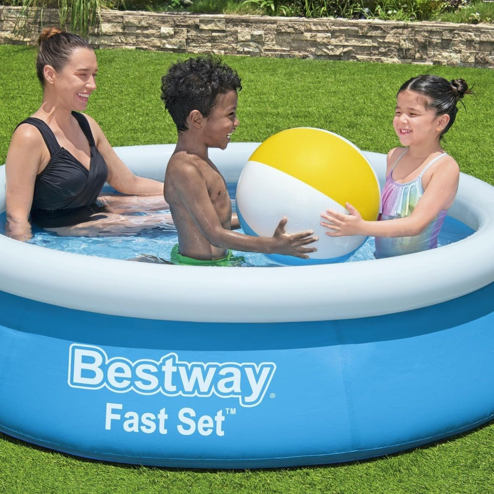 Piscine hors sol Bestway Fast Set sans pompe, Ø 183 x 51 cm, bleue, ronde, 940 litres, matériau TriTech, à monter soi-même, soupape de sécurité, incl. pièce de réparation