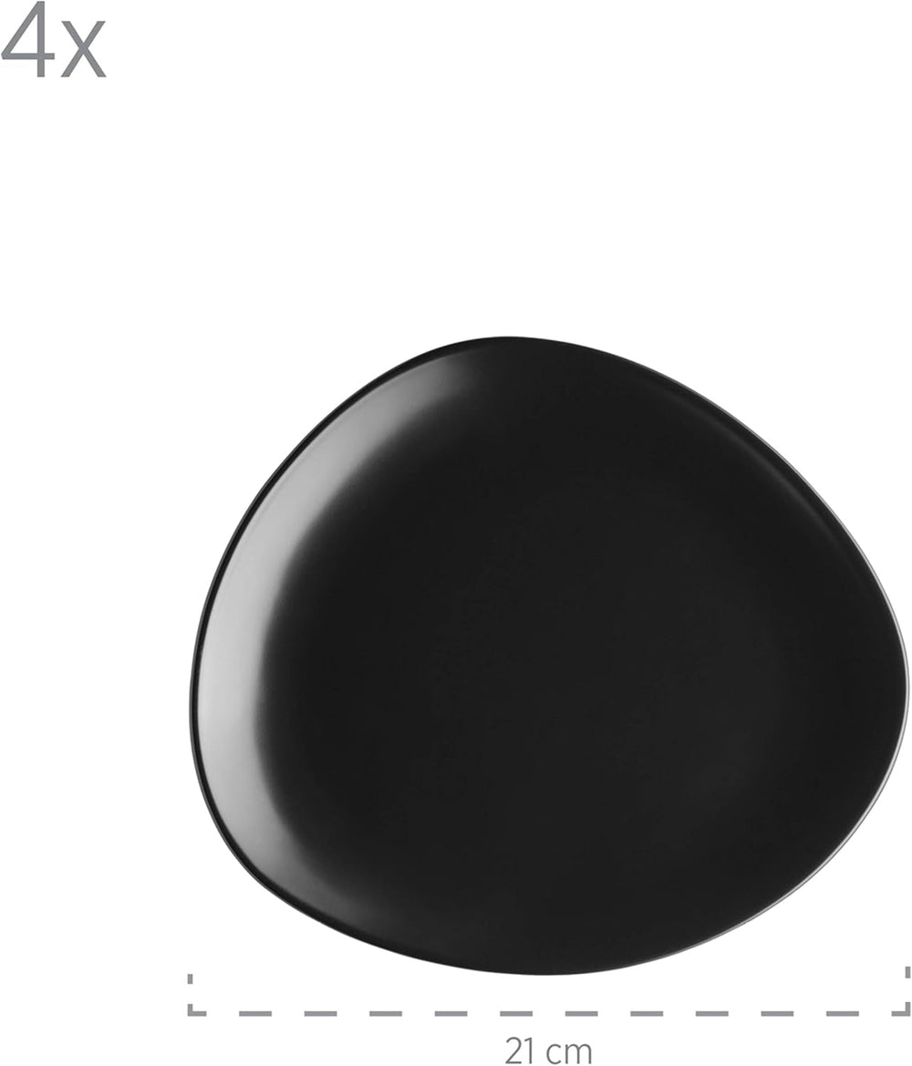 MÄSER 931730 Série Glendale, Service à vaisselle pour 4 personnes en forme asymétrique moderne, Service combiné à 16 pièces en Seidenmattem Schwarz, Steinzeug Services de table Naty Shop