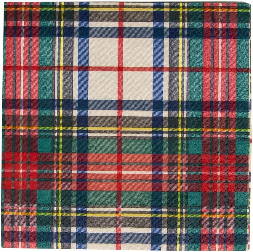 Serviettes en papier pour cocktail Dress Stewart Tartan, 20 par paquet
