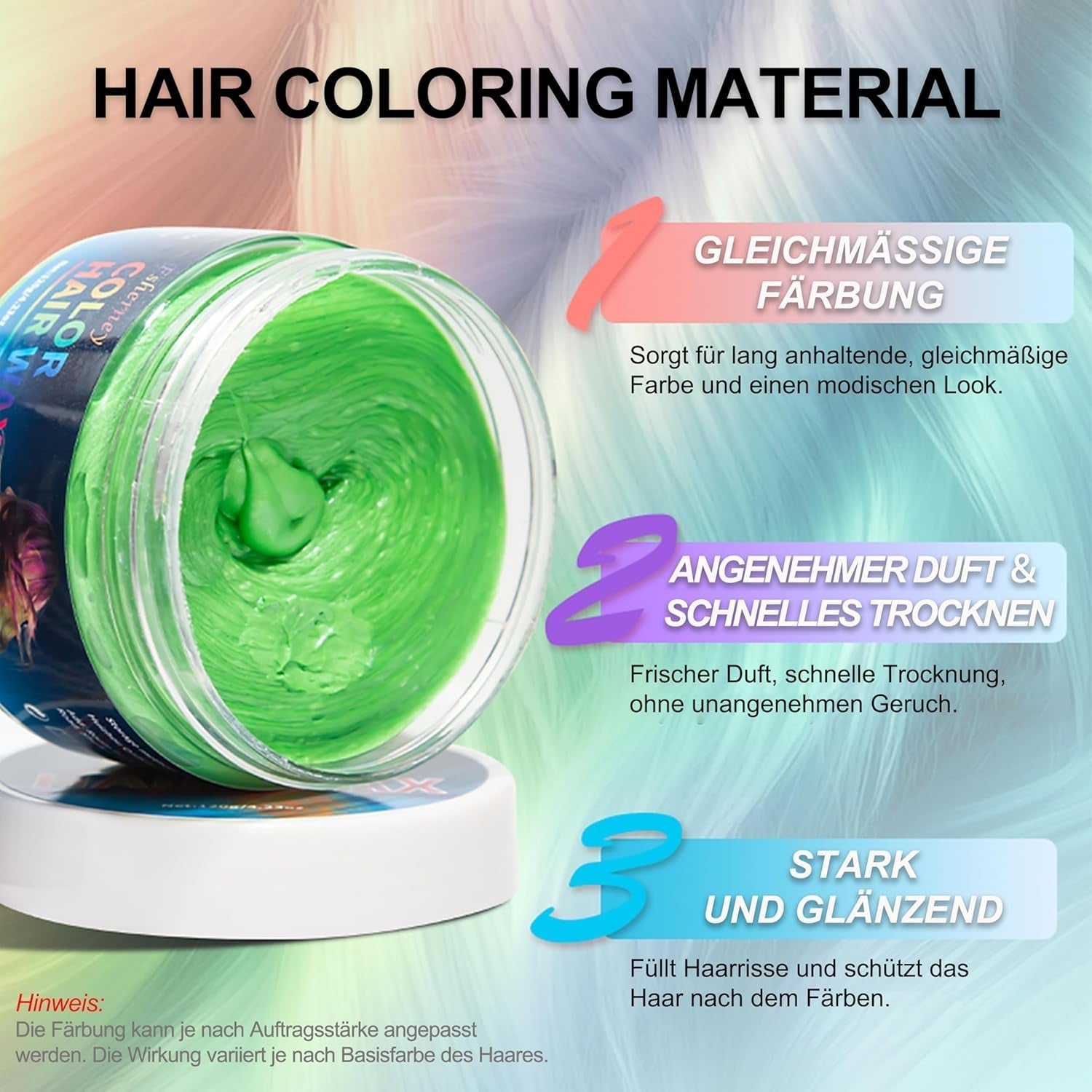 Teinture capillaire verte temporaire - Cire de coloration capillaire, tonalité de cheveux pour hommes et femmes, pommade capillaire naturelle, cire de teinture capillaire à pince de couleur pour la couleur des cheveux Crazy Party (4,23 oz, vert) Naty Shop