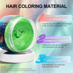 Teinture capillaire verte temporaire - Cire de coloration capillaire, tonalité de cheveux pour hommes et femmes, pommade capillaire naturelle, cire de teinture capillaire à pince de couleur pour la couleur des cheveux Crazy Party (4,23 oz, vert) Naty Shop