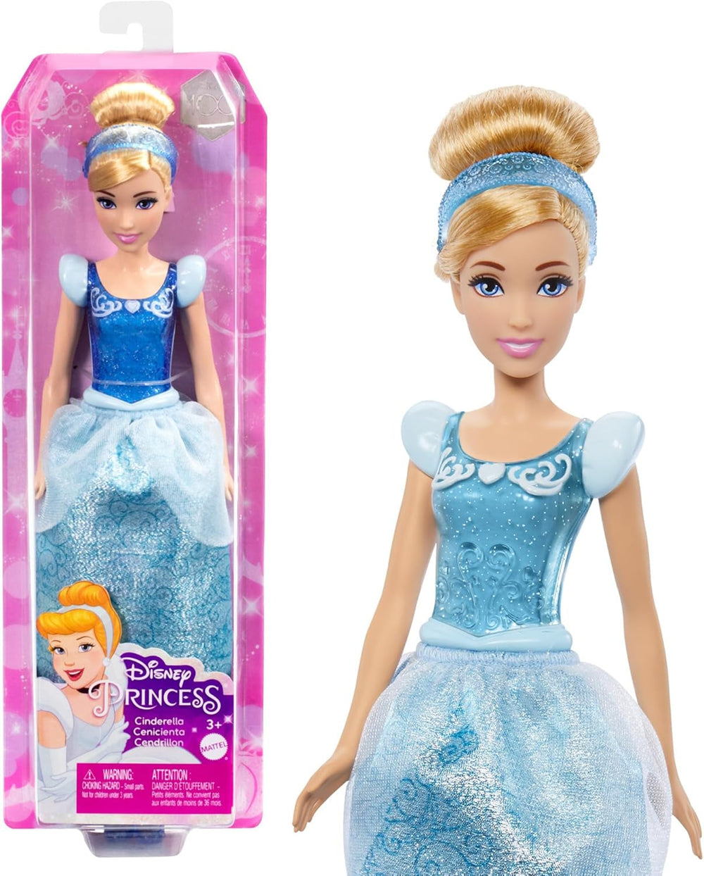Mattel DISNEY Princesse Cendrillon - Poupée mobile avec costume scintillant, chaussures amovibles et diadème, cheveux coiffables pour s'amuser en coiffure, pour enfants à partir de 3 ans, HLW06 Naty Shop Cendrillon Dolls