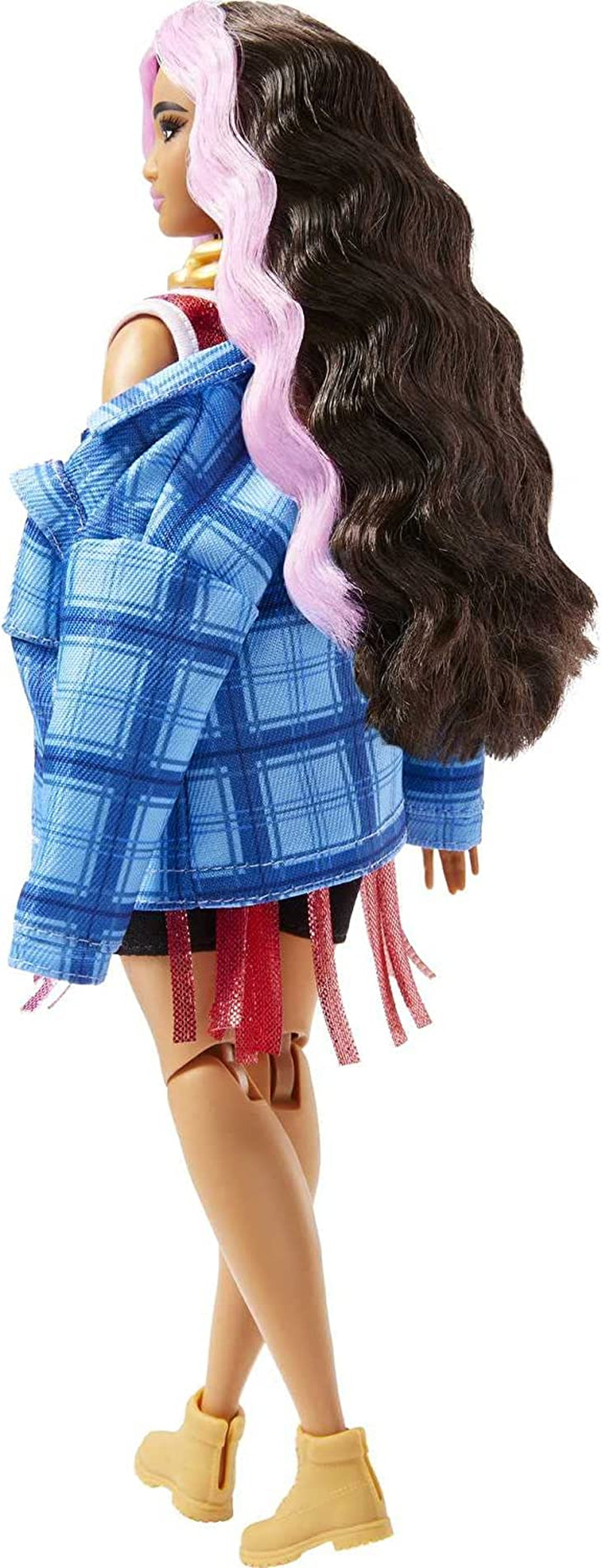 Barbie HDJ46 - Poupée supplémentaire en robe avec maillot de basket et accessoires, avec animal Corgi, cheveux bouclés extra longs avec mèches roses et articulations flexibles, jouet cadeau pour enfants à partir de 3 ans Naty Shop Dolls