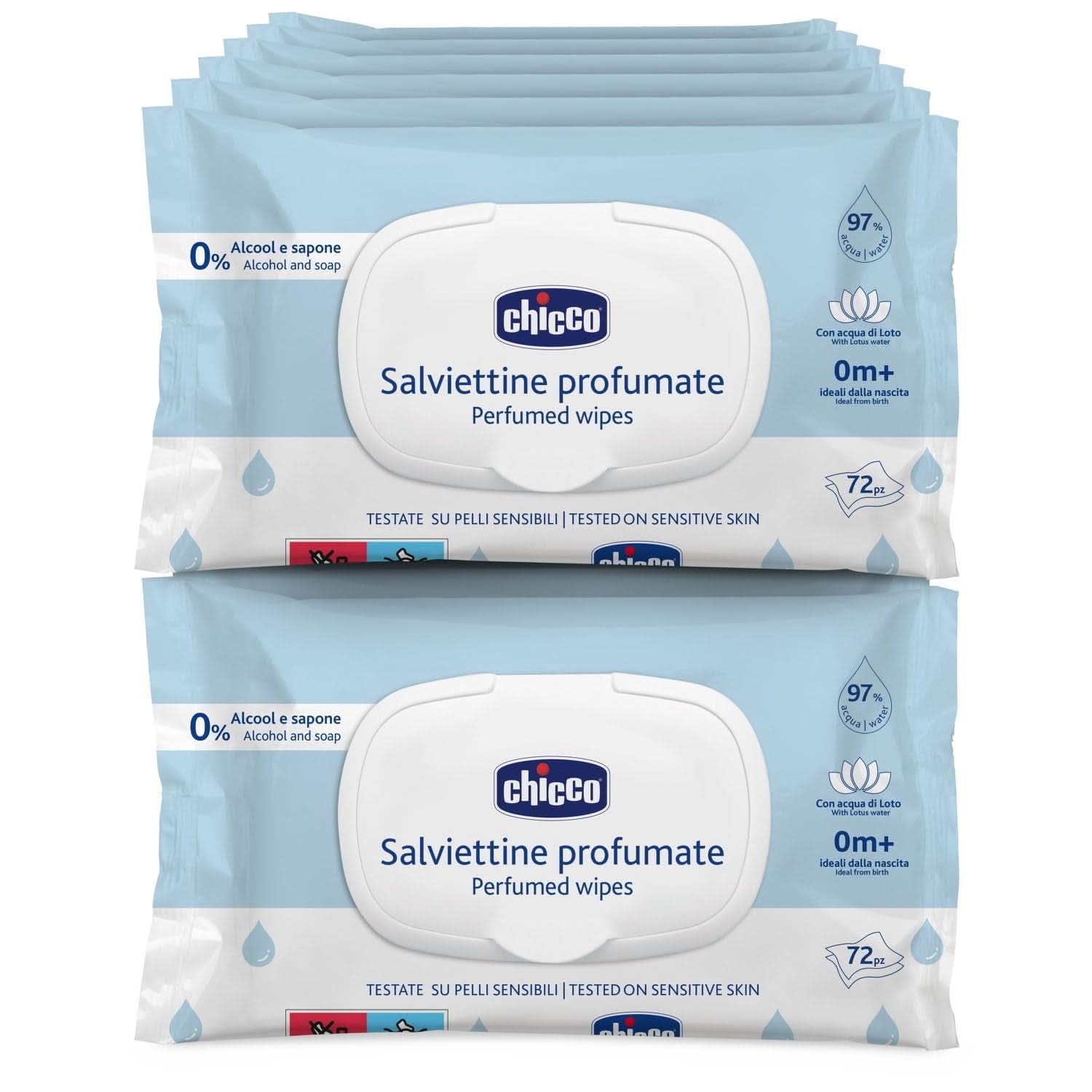 Chicco Lingettes nettoyantes multifonctions pour nouveau-nés, sans alcool, parfumées, adaptées aux peaux sensibles Lingettes humides pour bébé Naty Shop
