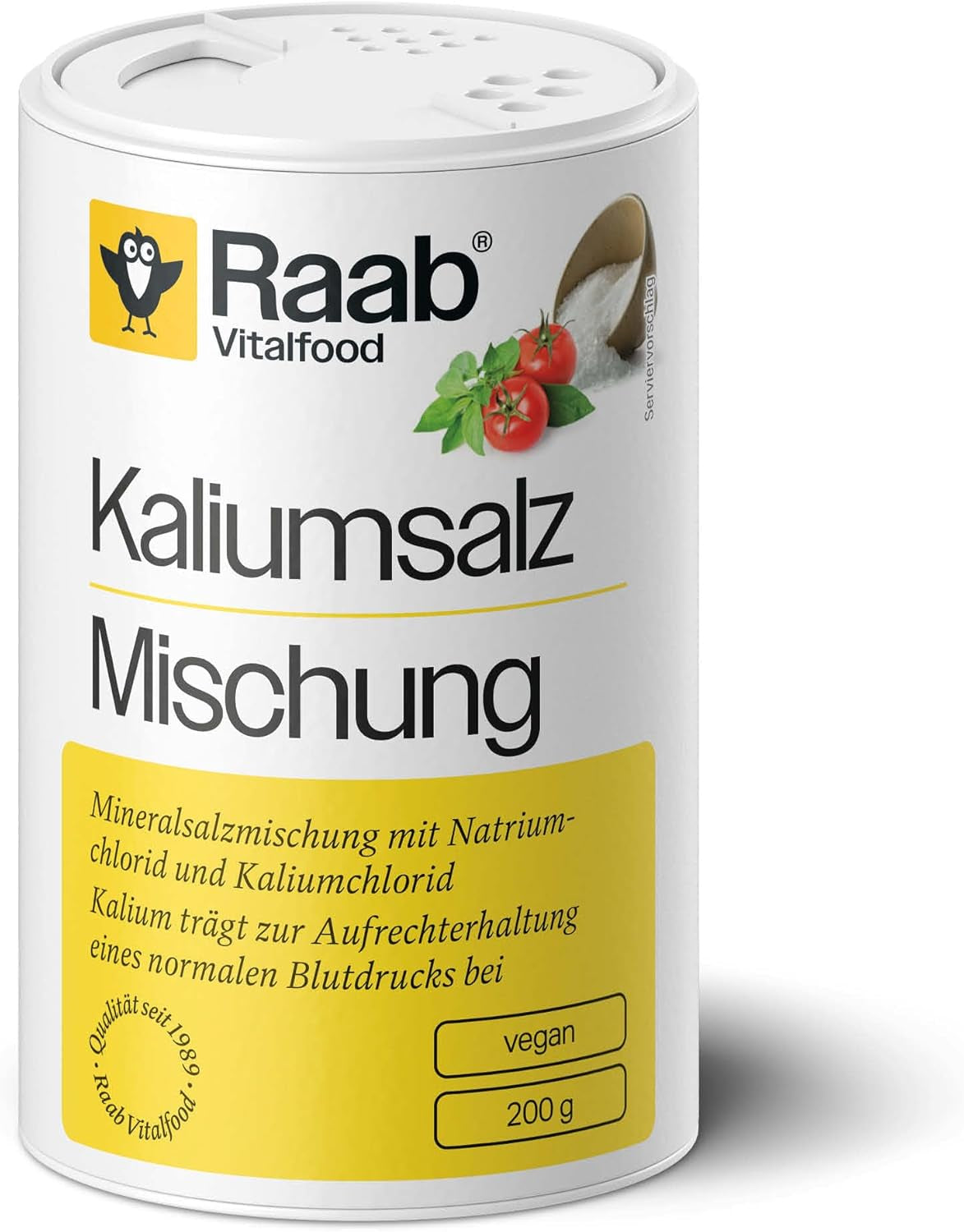 Raab Vitalfood Mélange de sel de potassium, mélange de sel minéral avec 66,7 % de chlorure de sodium (eau de Cologne) et 33 % de chlorure de potassium, le potassium est destiné à l'alimentation en eau normale d'un liquide à base de sel (dose de 1 x 200 g)