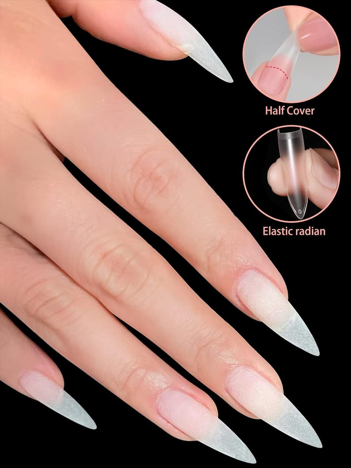 EBANKU 500 pcs Artificiel Faux Ongles Conseils Mat Doux Gel Clair Conseils Artificiels Ongles Conseils pour Extensions d'Ongles Faux Ongles Ensemble 12 Tailles-A