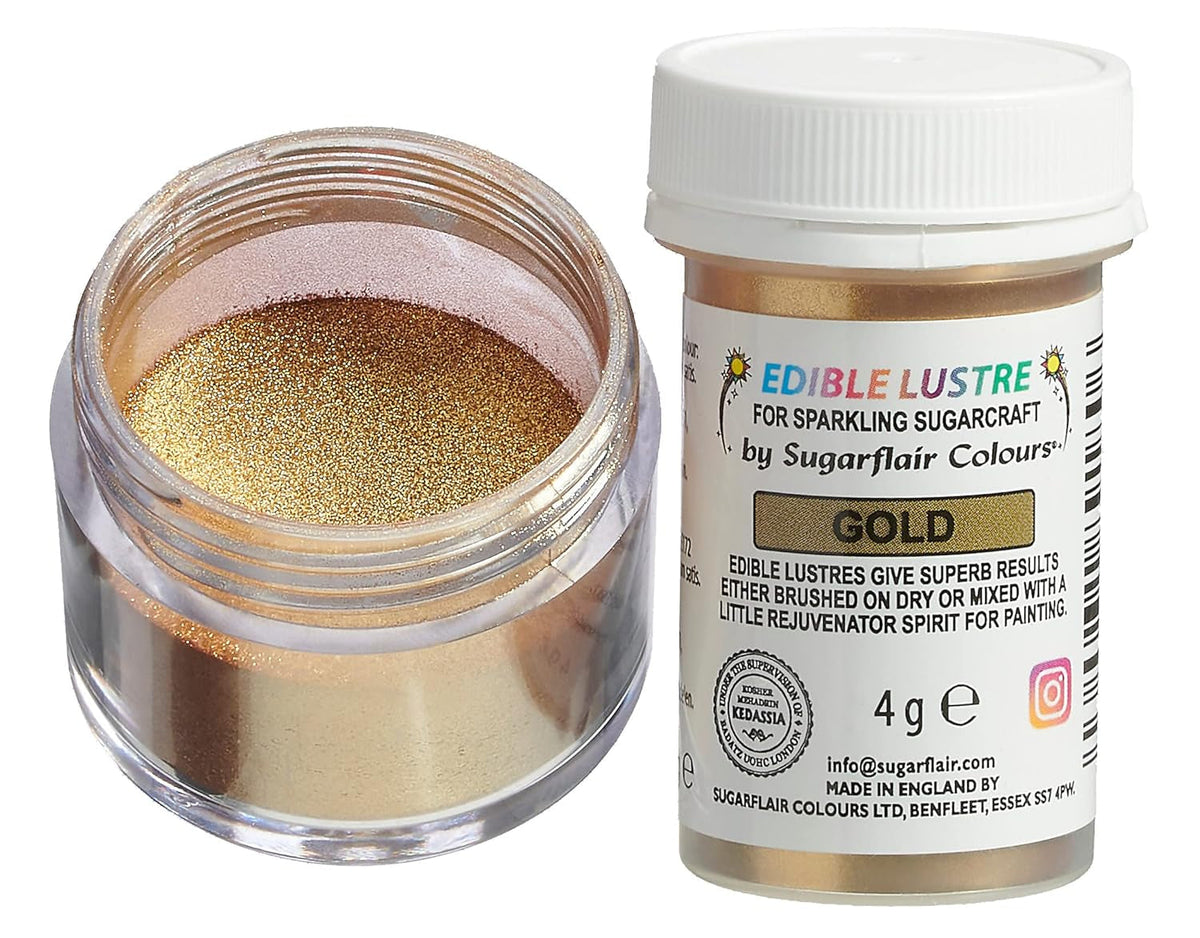 Colorant alimentaire comestible Sugarflair, doré - Poudre de glaçage alimentaire pour gâteaux, muffins, chocolat, pâtisseries, desserts, glaces, boissons, cocktails et plus encore - 4 g