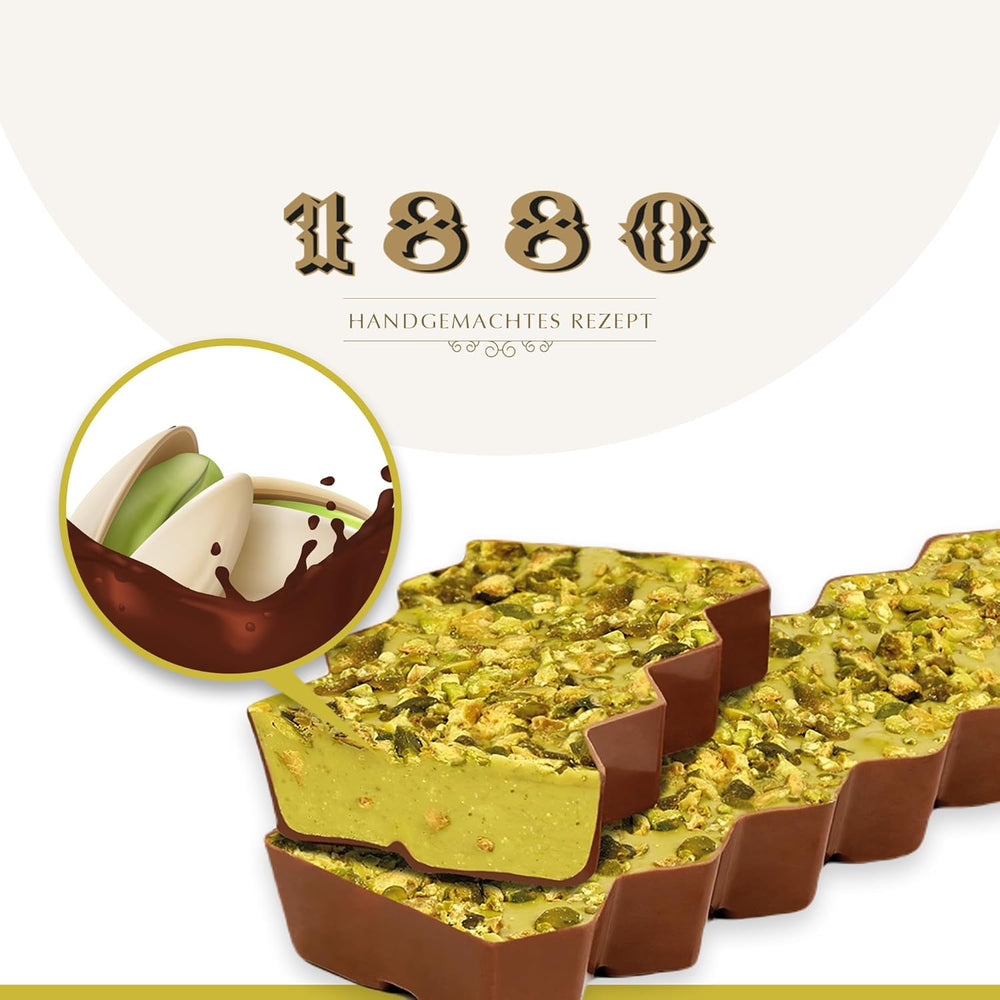 Touron artisanal chocolat pistache, 200g, texture crémeuse, qualité supérieure, ingrédients fins, goût authentique, le touron le plus cher au monde
