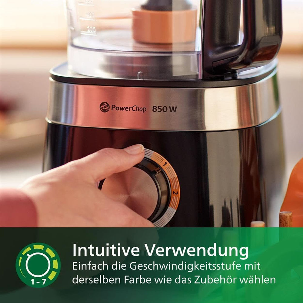 Philips Kompakte Küchenmaschine – 850W, 31 Funktionen, 2.1-Liter-Behälter, Powerchop, Edelstahllklinge (HR7530/10) Cuisine Naty Shop