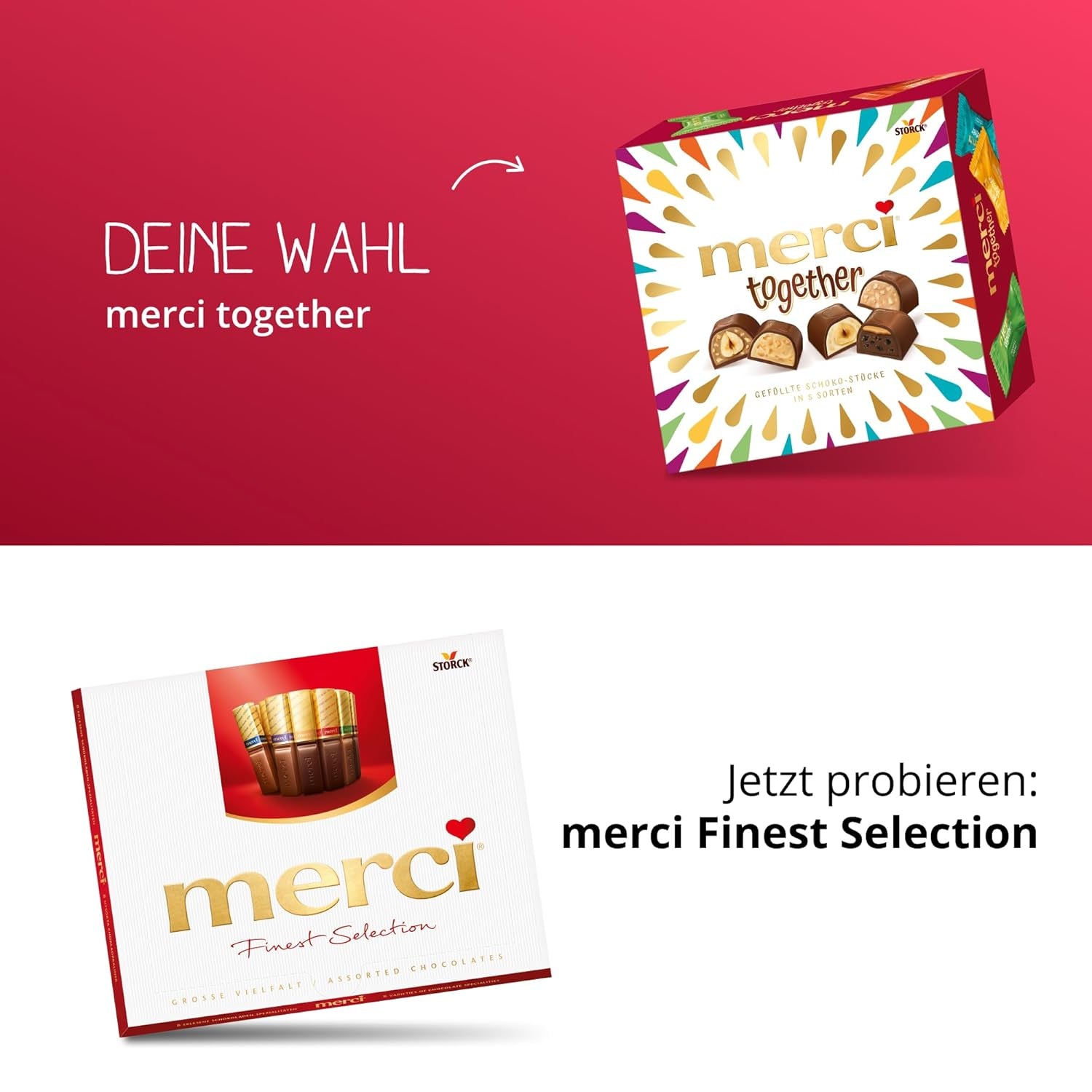 Merci Together - 1 x 175g - Chocolats fourrés en cinq variétés au chocolat au lait fin - Pralines au chocolat à partager et à offrir