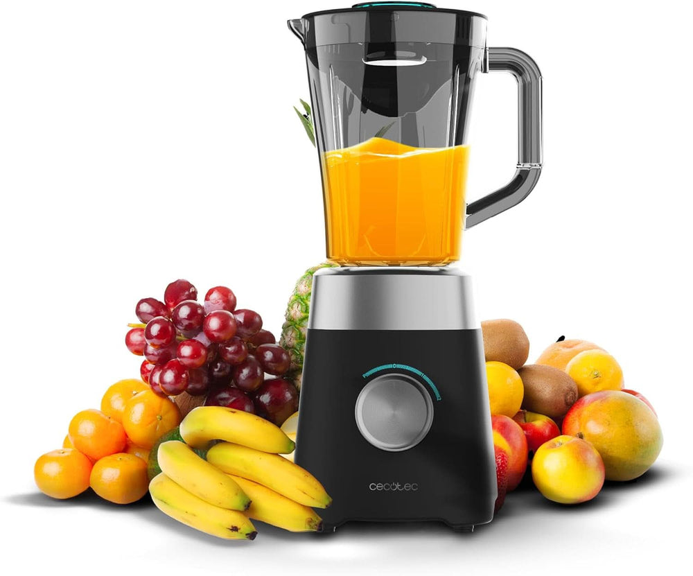 Cecotec Batteur sur socle Power Black Titanium 2200MAX Smooth, 2200 W Vitesse Maximale, 6 Klingen Aus Edelstahl, Fonction Ice-Crush, Fonction Turbo et Smoothie, Fonction Autoclean Kitchen Naty Shop Schwarz 1300 W | 1,5L | Plastique