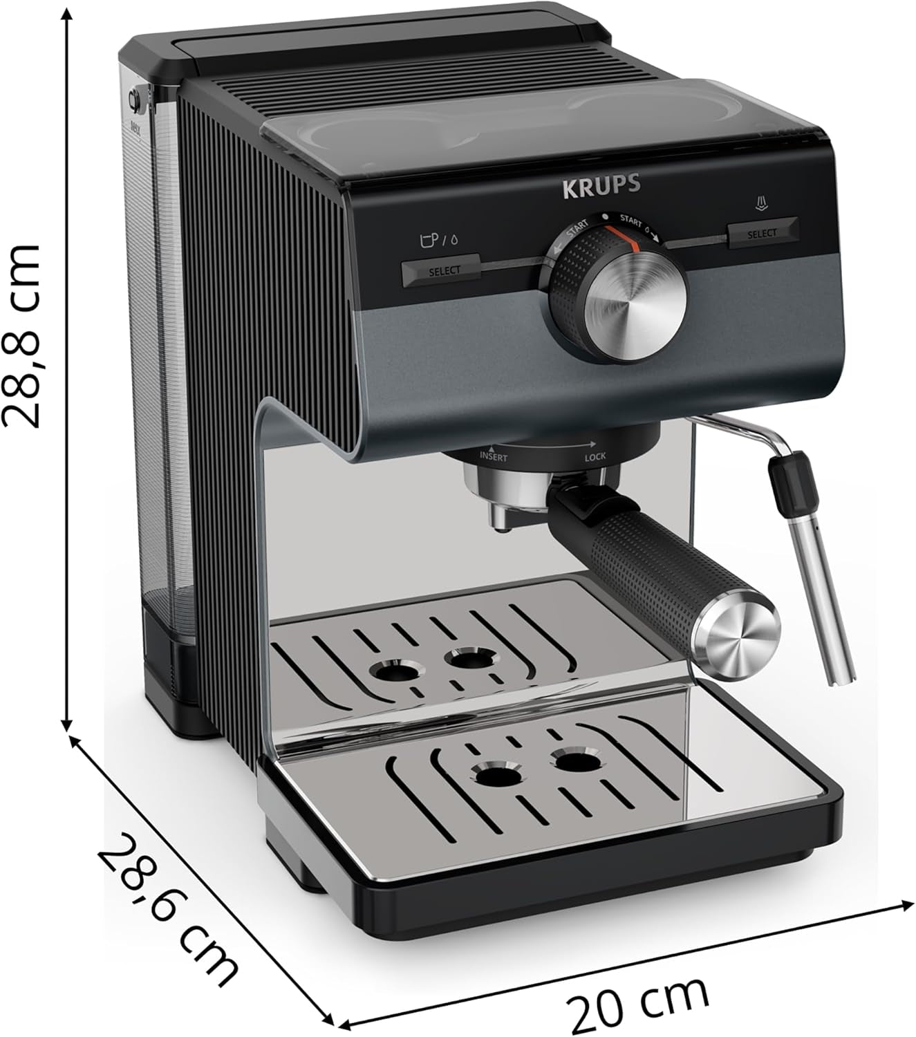 Machine à expresso KRUPS Authentic+, 15 bars, commande intuitive, design sophistiqué, buse vapeur, accessoires étendus inclus, Bullet Dark silver/Acier inoxydable, XP384G10