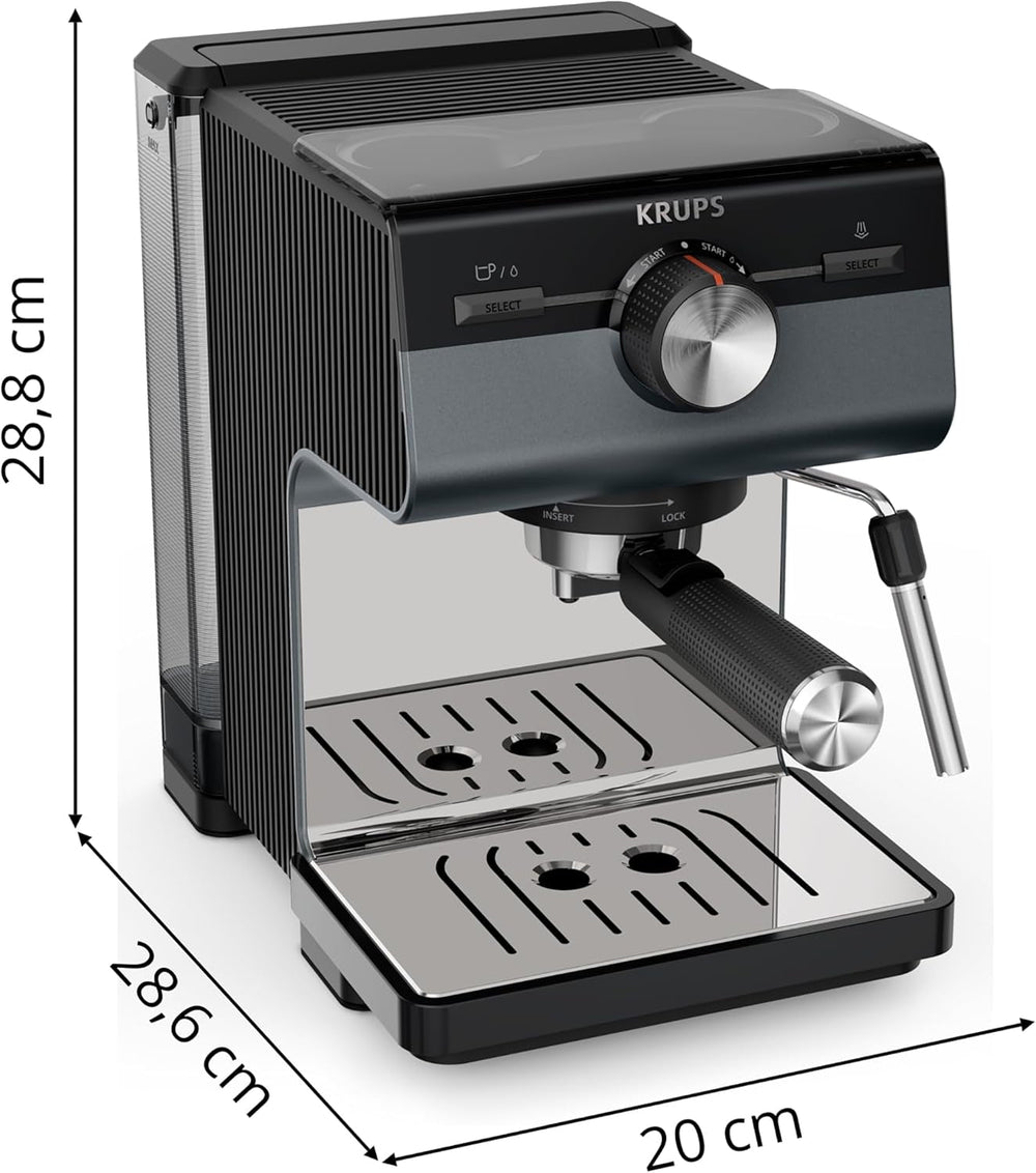 Machine à expresso KRUPS Authentic+, 15 bars, commande intuitive, design sophistiqué, buse vapeur, accessoires étendus inclus, Bullet Dark silver/Acier inoxydable, XP384G10