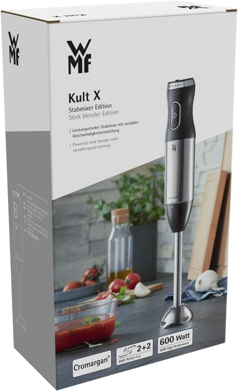 WMF Kult X Edition Stabmixer, Zauberstab 600 W, Pürierstab Edelstahl Mit Variabler Geschwindigkeitseinstellung, Purierstab Edelstahl Matt Kitchen Naty Shop